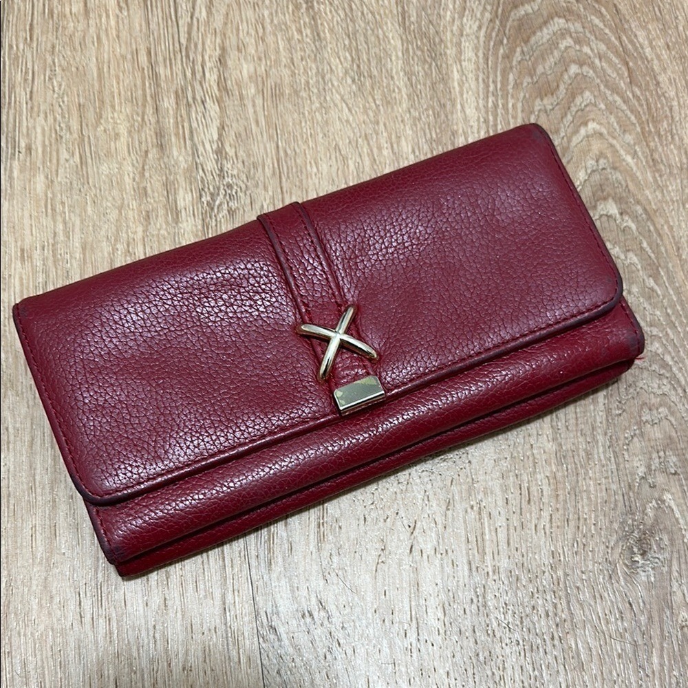NAUTICA | Genuine Leather Tri-Fold Red Snap Button Closure‎ Wallet